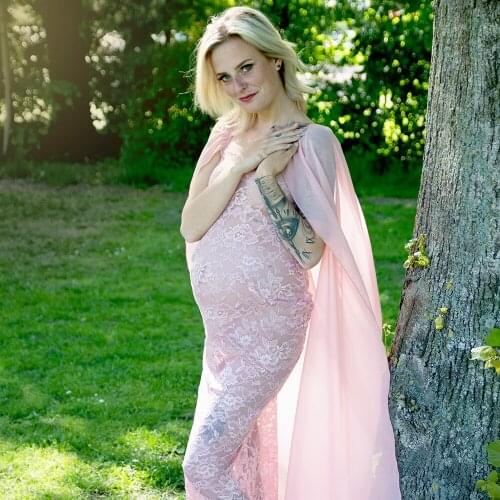 Photo Shoot Prop Stretch Lace Dress Tube Straight Gown Maternity Dress with Chiffon Cloak for Photography Props Baby Shower Robe