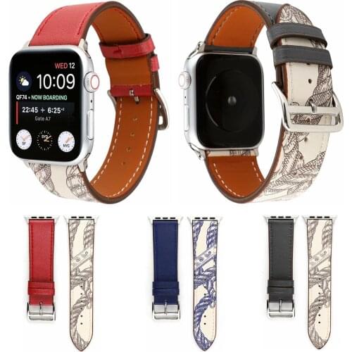 Genuine Leather Band For Apple Watch Series 5 Strap 44mm 40mm Printing Single Tour Belt For iWatch 1 2 3 4 5 42mm 38mm Band
