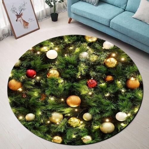 Christmas Tree Lamp Gift Round Carpet For Living Room Bedroom Study Room Chair Mat Non-slip Rug Christmas Decoration Door Mat