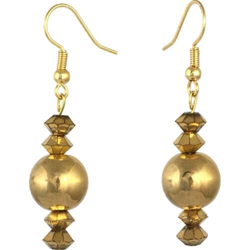 Earring Dangle And Drop 24k Gold Painted Glass Beaded Handmade Woman Fashion Jewelry Made In Turkey