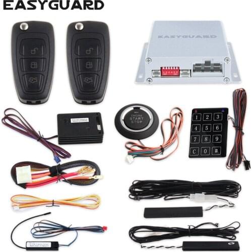 EASYGUARD intelligent car alarm passive keyless entry remote engine start push button start touch password entry shock warning
