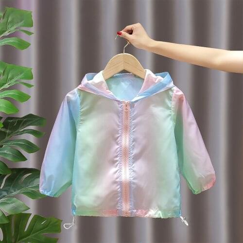 Rainbow Windbreaker For Girls Childrens Jacket Child Coat Spring Summer Sun Protection Clothing Jacket Air Conditioner Clothes