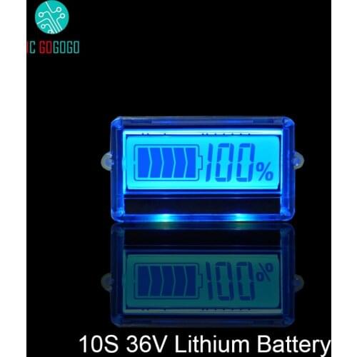 10S Waterproof TH01 LCD 36V Lithium Battery Capacity Indicator Lipo li-ion Remaining Power Tester Digit Meter 10 Cells Blue