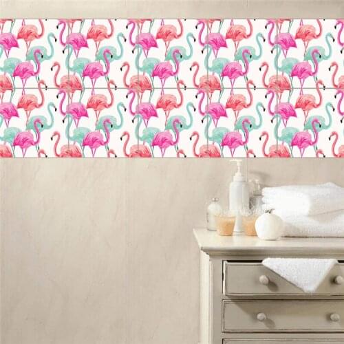 YRHCD Nordic style Flamingo Bathroom Tiles Sticker Bathroom waterproof self-adhesive wall sticker Home Decoration Wallpaper