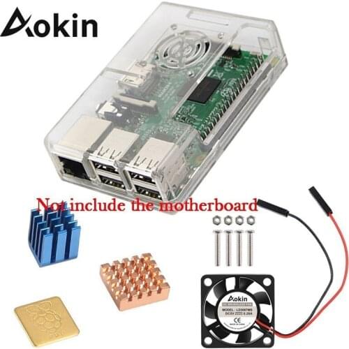 Aokin For Raspberry ABS Protective Case Cover with Cooling Fan and Heat Sink 1 Aluminum + 2 Copper For Raspberry Pi 3 B+/3/2/ B