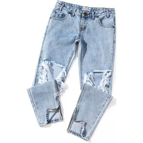 Jeans womens 2021 spring and autumn new personality ripped pipe mid-waist trousers