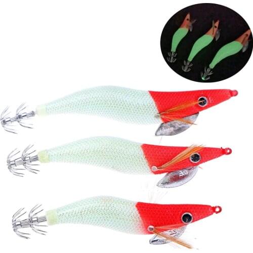 1Pcs Artificial Wood Shrimp Lure Squid Jig Hooks 2.5# 3.0# 3.5# Rattle Luminous Octopus Cuttlefish Lure Pesca Fishing Tackle
