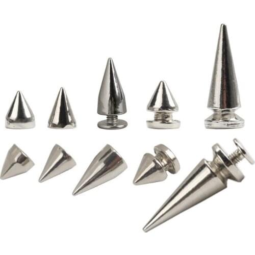 10set Silver Cone Studs Metal Punk Sharp Warhead Screw Rivets for Clothes Screwback DIY Craft Garment Shoes Leather Accessories