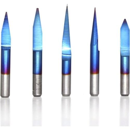 10 pcs 3.175mm blue coating pcb 3d milling cutter 10/15/20/25 degrees tungsten carbide v shape pcb engraving bit cnc router