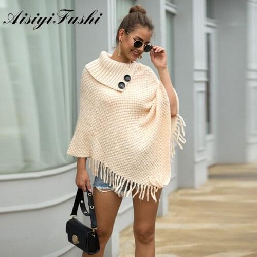 2020 New Fashion Oversized Pullover Knitted Sweater Shrug Women Casual Loose Warm Tassel Shawl Cape Poncho Shawl for The Winter