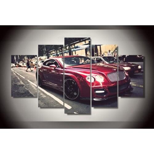 5 Panel Red Bentley And City Scenery Painting Canvas Wall Art Picture Home Decoration Living Room Canvas Print Modern Painting