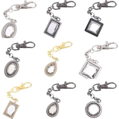 5Pcs/Lot Geometric Shaped Square And Circle Perfume Locket Keychain Making Handmade Essential Oil Diffuser Car Keyring Jewelry