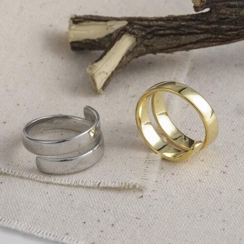 925 Sterling Silver Double Winding Smooth Open Ring Geometric Gold Color Finger Ring For Women Jewelry Dropshipping S-R734