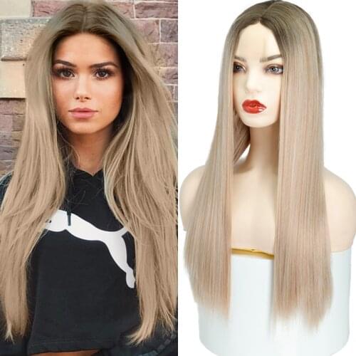 Azqueen Long Straight Synthetic Wigs Omber Blonde Wigs for Women Mixed Brown and Blonde Wig Black Wig Synthetic Wigs