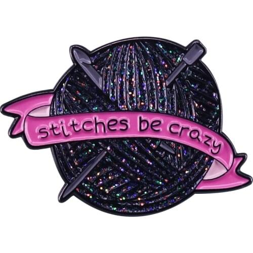 Stitches be crazy glitter pin yarn crochet brooch knitters flair craft accessory