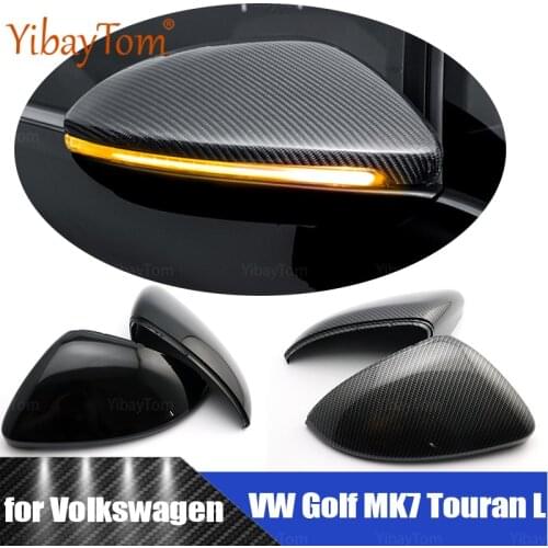 2pcs Side Modified Shell for Volkswagen VW Golf 7 R MK7 7.5 GTI 2013-20 Touran L 2016-19 Carbon Fiber Pattern Mirror Cover Caps