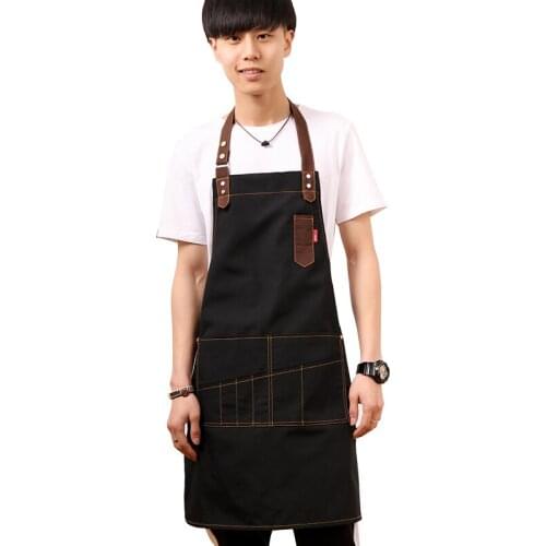 Denim canvas apron Korean fashion coffee shop teacher painting milk tea shop kitchen men and women overalls custom logo