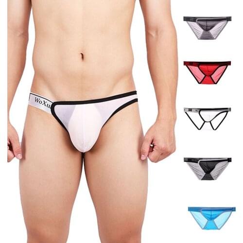 Smooth Underwear Panties for Men Soft Ice Silk Sheer Pouch Mini Bikini Low Waist Seamless Underpants Solid Color Large Size XXL
