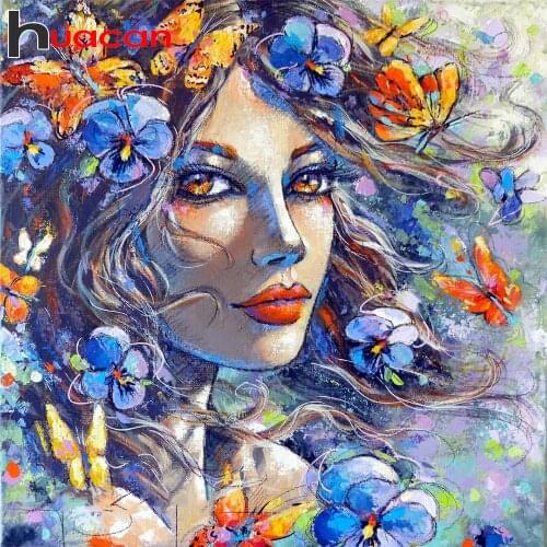 Huacan 5D DIY Diamond Embroidery Beads Set Woman Flower Mosaic Diamond Painting Full Square/Round Butterfly Portrait Needlework