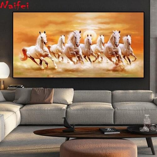 Big size Diamond Embroidery Artistic Animal Seven White Horse 5d DIY Diamond painting full drill Cross Stitch Cross Stitch decor