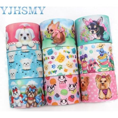 YJHSMY I-19411-927,38mm 5yards cartoon animals Thermal transfer Printed grosgrain Ribbons,bow cap DIY accessories decorations