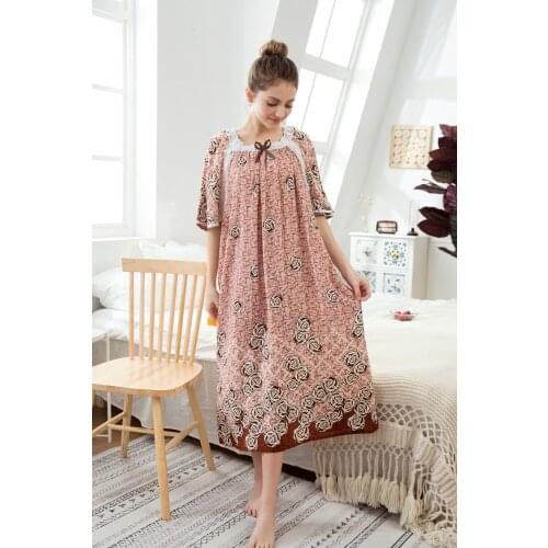 Summer Women Short-Sleeved 100% Cotton Silk Bat Sleeved Dress Sleepwear Nightdress Pregnant Women 240KG Can Wear Home Dress