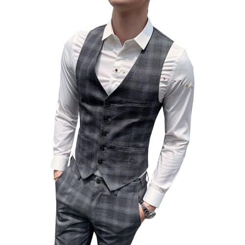 Mens Formal Business Casual Dress Vest Suit V-neck Plaid Slim Tuxedo High-quality Vest Jacket Sleeveless Jacket Fashion