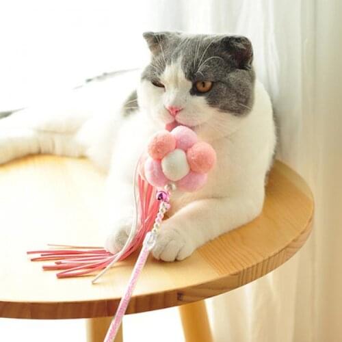 1 PCS Pet Cat Soft Plush Ball Tassels Long Wand Stick With Bells Playing Pet Interactive Toys Pet Supplies Color Random