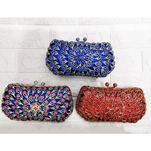 2021 New Arrival Red/Blue/White Crystal Clutch Purse 100% Handmade Women’s Diamond Wedding Bridal Purse Fashion Ladies Party Bag