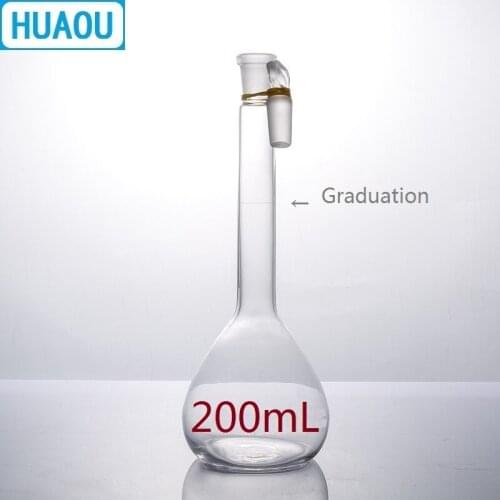 HUAOU 200mL Volumetric Flask Class A Neutral Glass with one Graduation Mark and Glass Stopper Laboratory Chemistry Equipment