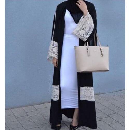 Plu size opened abayas Casual lace Robe Musulmane Turkish Dubai Fashion Abaya Muslim Dress lace Robes Arab Worship Service W1719