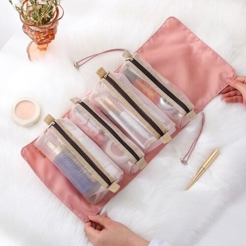 Roll-Up Makeup Bag Toiletry Kit Removable Mesh Cosmetics Storage Bags for Travel See Through Personal Care Storage Pouch Home