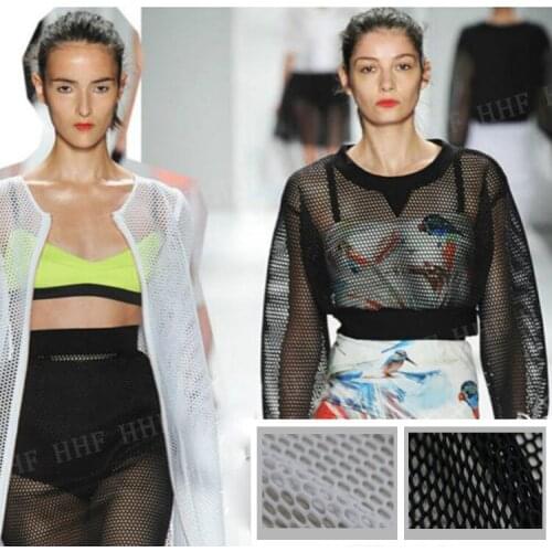 LEO&LIN Black White Space Cotton Mesh Double Profile Hollow Air Layer Large Honeycomb Grid Clothing Designer Fashion Fabric