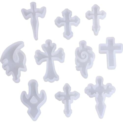10Pcs/Set Silicone Mold Mirror Cross DIY Cross Jewelry Pendant Making Tool Craft