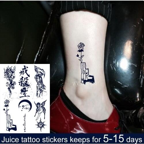 Waterproof Temporary Juice ink Sticker Gun Flower Moon Rabbit Dragon Butterfly Elf Fruit Gel Long lasting Tattoo for Men Women