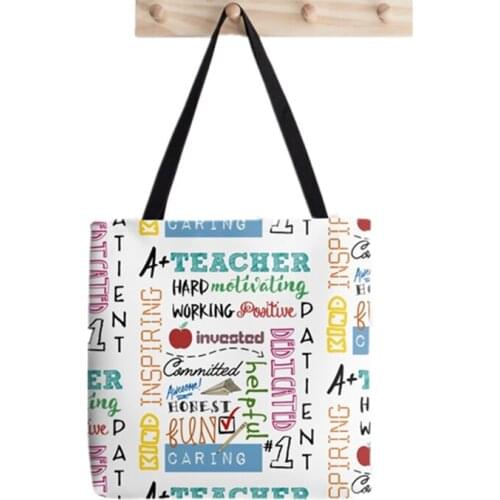 Women colorful Teacher pattern Printed Kawaii Bag Harajuku Shopping Canvas Shopper Bag girl handbag Tote Shoulder Lady Bag