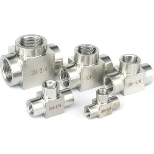 1/8" 1/4" 3/8" 1/2" 3/4" 1" BSP M20x1.5 Female Equal Tee 3 Way 304 Stainless Steel Pipe Fitting Connector