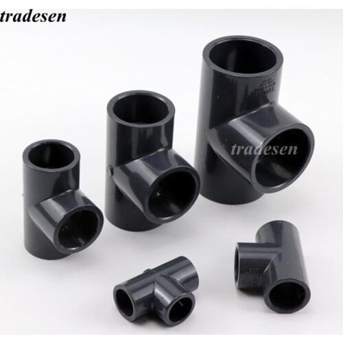 1Pcs Inner 75-225mm Dark Gray UPVC Equal Tee Joints Home DIY Water Tube Fittings Aquarium Fish Tank Garden PVC Pipe Connectors