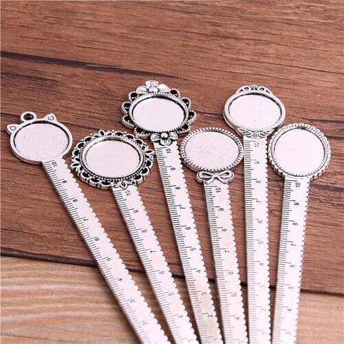 2Pcs Two Color Cameo Mix 6 Styles Steel Ruler Bookmarks Oval Round Cabochon Settings Jewelry Blank Charm