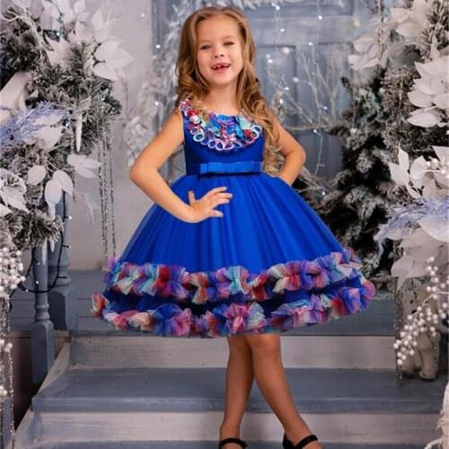 2021 Summer Colorful Circle Dress Kids Party Dresses For Children Costume Lace Wedding Princess Dress Girl Infant 2-10 Years
