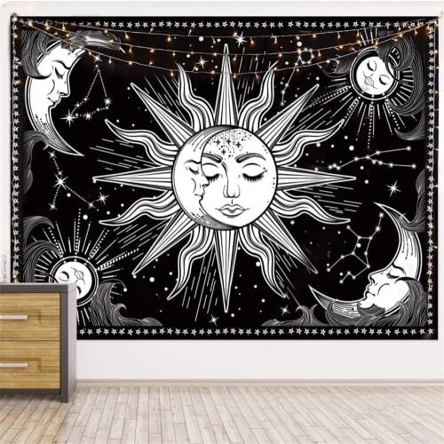 Astrology Witchcraft Tapestry Wall Hanging Carpet Celestial Divination Trippy Tapiz Sun Moon Mountain Landscape Home Room Decor