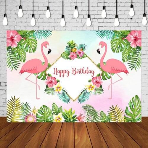 Girl Flamingo Birthday Party Backdrops Princess Baby 1st Banner Pink Photo Background Tropical Celebrating Scene Setter Posters