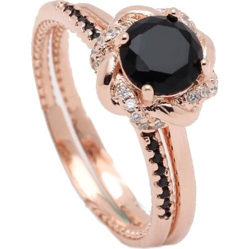 Hot sale new design rose gold-color black AAA cz finger rings for women wedding engagement jewelry in stock Distribution