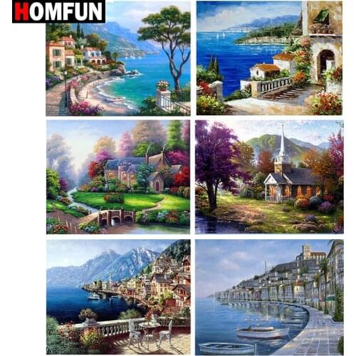 HOMFUN Full Square/Round Drill 5D DIY Diamond Painting "Town landscape" 3D Diamond Embroidery Cross Stitch Home Decor Gift