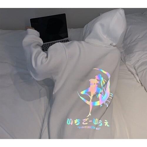 Kawaii Autumn Hoodie Streetwear Ulzzang Cartoon Sweatshirts Pullovers Oversize Hoodie Streetwear Harajuku Reflective Tops
