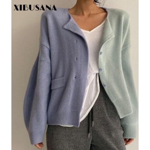 Korea Autumn Winter Long Sleeve cardigan Knitted Tops For Women Simple Gradient Color Single-Breasted O-Neck Sweater Thin Jakcet