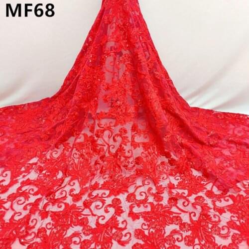 Best Selling Bridal Wedding Dress Red Mesh Sequin Embroidery Milk Silk Lace Fabric red wedding dress lace fabric MF68