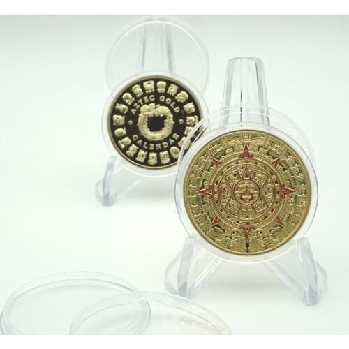 Mexican Maya Aztec Calendar Prophecy Culture Gold Plated 999 Replica Commemorative Colorized Coin Collectibles