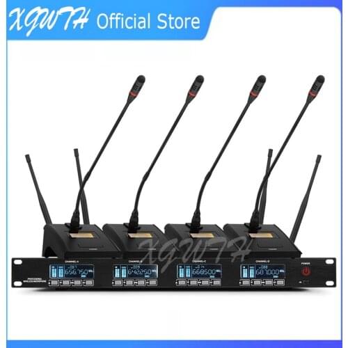 UHF 4 Table Wireless Gooseneck Microphone System Audio Condenser Mic Digital Meeting Room Mics Set with 4 Antenna Receiver