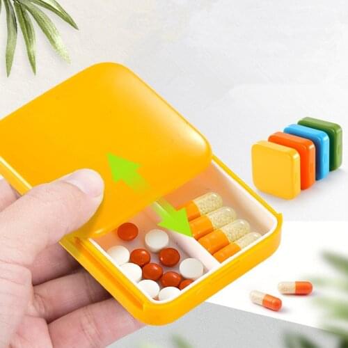 1 PC 4 Colors Mini Portable 2 Grid Push Open Style Pill Box Medicine Pillbox Tablet Storage Case Container Cases Storage Box